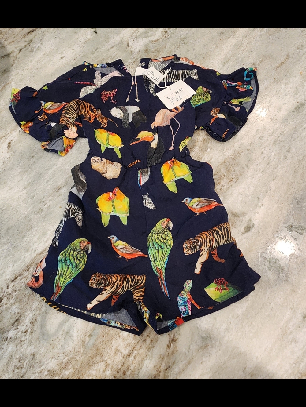 H&M Navy Short Romper with Colorful Animal Print